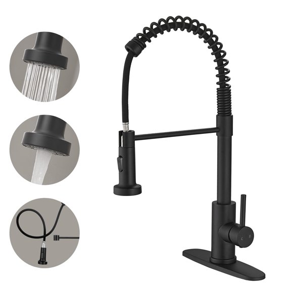 Grifo de cocina VOTON negro con pulverizador desplegable de acero inoxidable