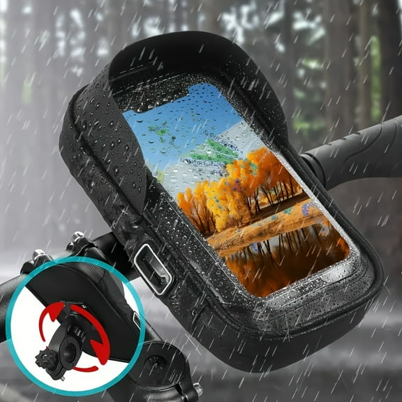 Waterproof Motorcycle Phone Holder - TPU Rotatable Handlebar Mount with Clear Screen for Rainy Riding