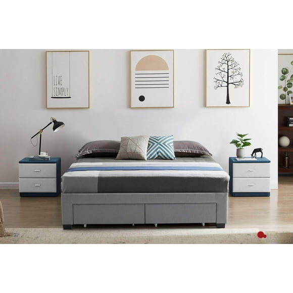 True Contemporary EZ Base Foundation Grey Platform Bed with 2 Storage Drawers - Available in 4 Sizes