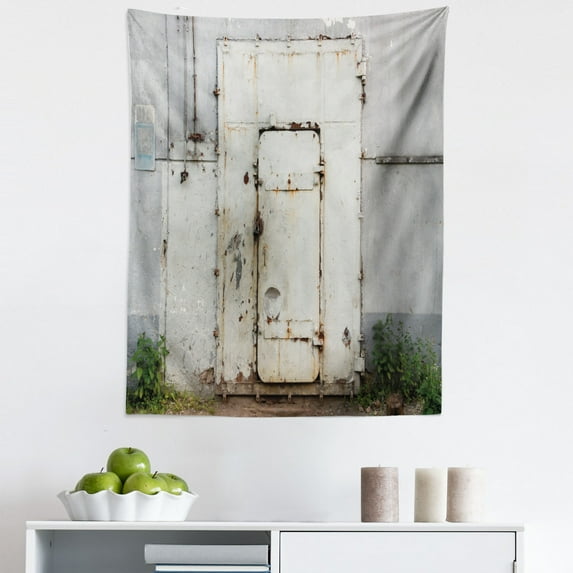 Industrial Tapestry, Closed Worn out Rusty Iron Door of an Abandoned Building Factory Picture, Fabric Wall Hanging Decor for Bedroom Living Room Dorm, 5 Sizes, Beige Brown Green, by Ambesonne