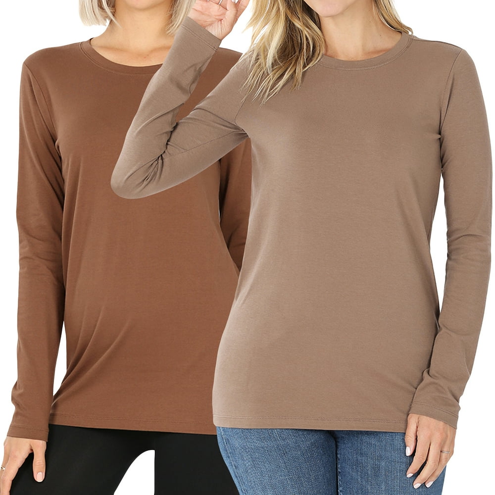 Thelovely Women Basic Round Crew Neck Long Sleeve Stretch Cotton