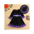 thumbnail image 2 of TSEXIEFOOFU Girl’s Casual Long Sleeve Dress Halloween Contrast Color Ruffle Round Neck A-line Dress with Witch Hat, 2 of 8