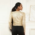 thumbnail image 4 of Douhoow Sequins Blazer for Women Long Sleeve Lapel Jacket Solid Color Sequin Short Cardigan, 4 of 8
