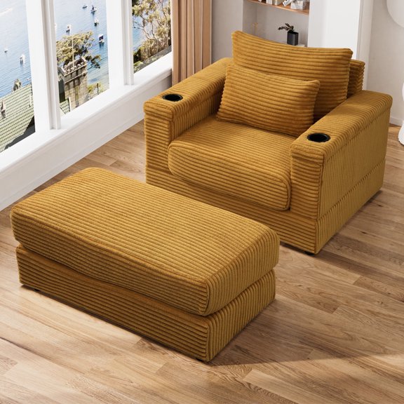 Rophefx Upholstered Deep Seat Single Sofa with Ottoman for Living Room