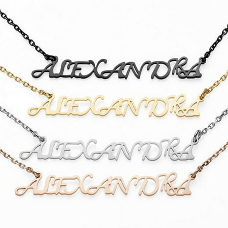 Personalized Planet Women's Stainless Steel Fancy Script Uppercase Name Necklace