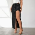 thumbnail image 5 of WTOBBY Women's High Slit Denim Skirt Side Split Design Stretch High Waist Bodycon Pencil Skirt Mid Length Light Wash Summer Casual,Black M, 5 of 5