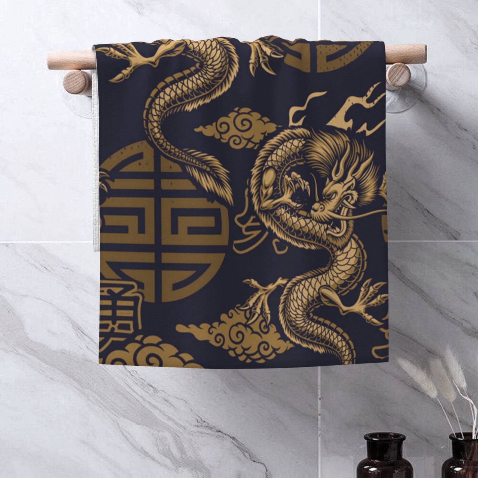 Dragon Chinese Style Chinoiserie 27.5" x 16" Ultra Soft Hand Towel, Face Wash Cloth for Bathroom, Gym, Travel, Pool