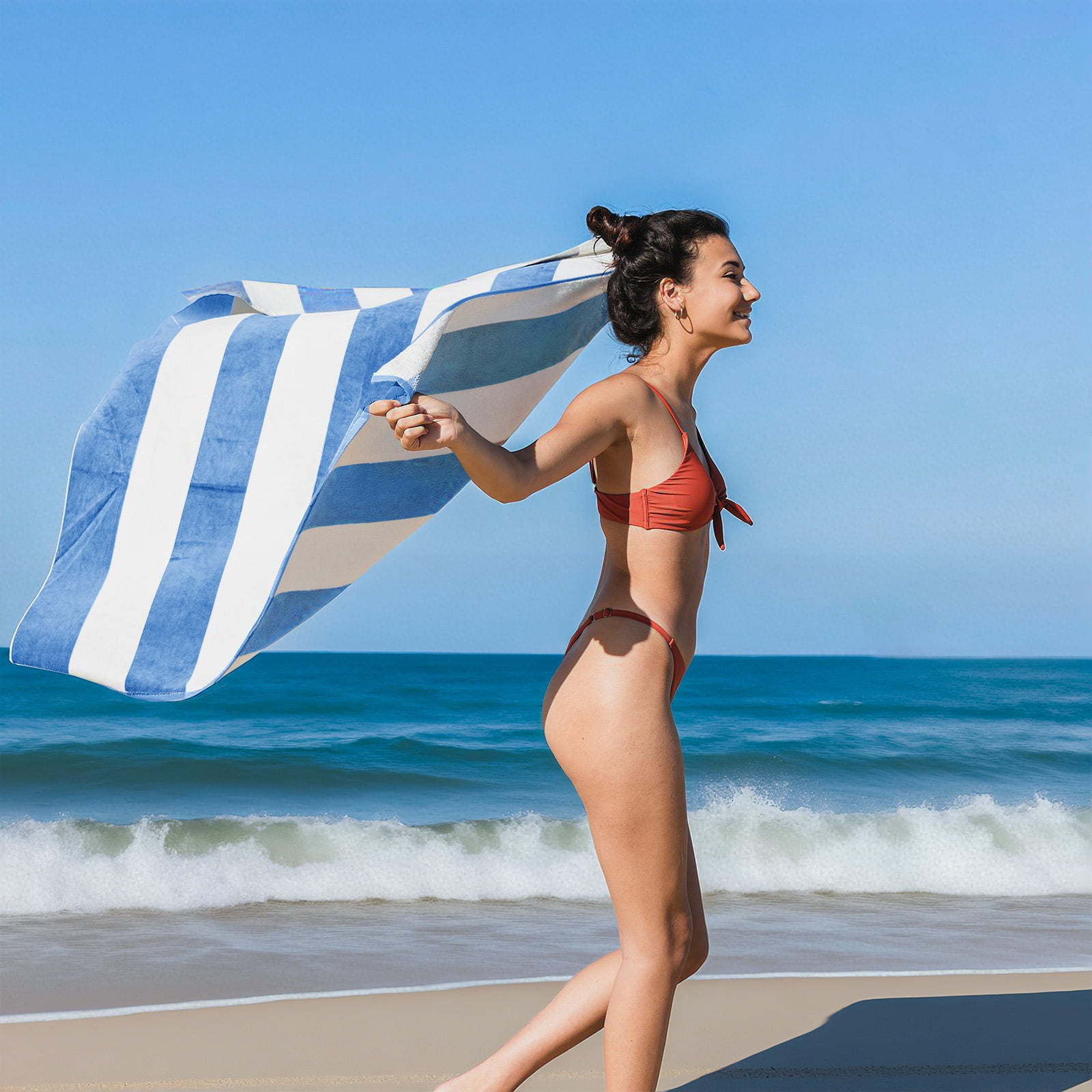 Ouxiaobai Cotton Oversized Beach Towel - 35 x 70 Inch Large Size Pool Towel, Striped Cabana Swim Towel