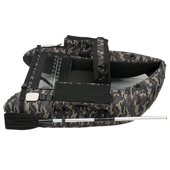 Inflatable Fishing Boat with Adjustable Backrest, 286.6 lbs Capacity, Oar and Fins, Camouflage Design, Ideal for Fishing Adventures