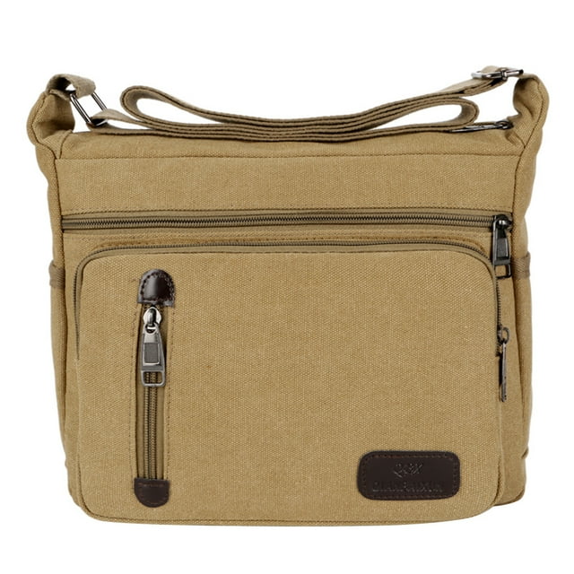 EeaseMX Bolso bandolera de lona color caqui y marrón para hombre, bolso de viaje tipo bandolera.