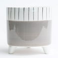 thumbnail image 1 of Footed Gray With Black And White Striped Rim Planter, 1 of 1