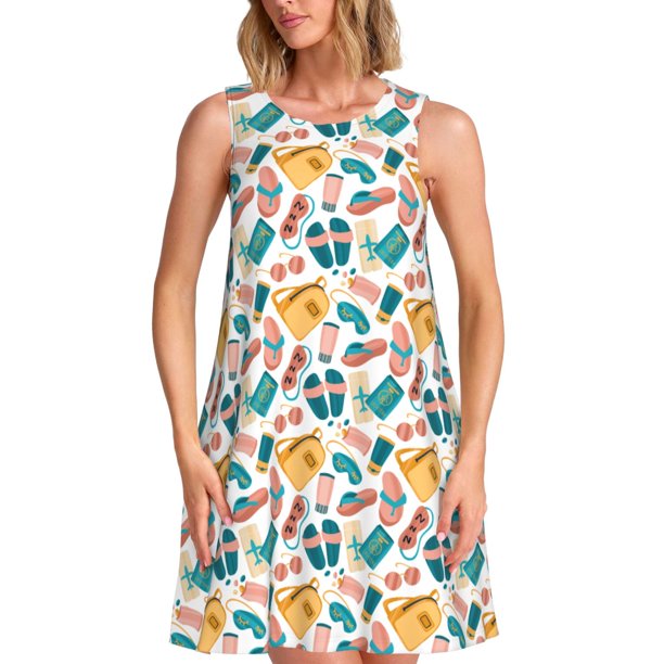 Disketp Travel Elements para Vestido sin Mangas para Mujeres, Vestidos de Verano para Mujeres, Casual y Holgado para la Playa