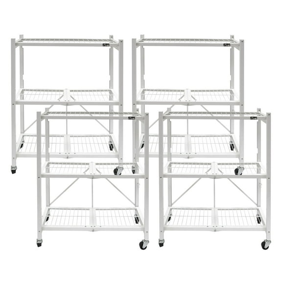 Origami 4-Pack Multipurpose Foldable 3-Tier Shelf Storage Racks, R3, White