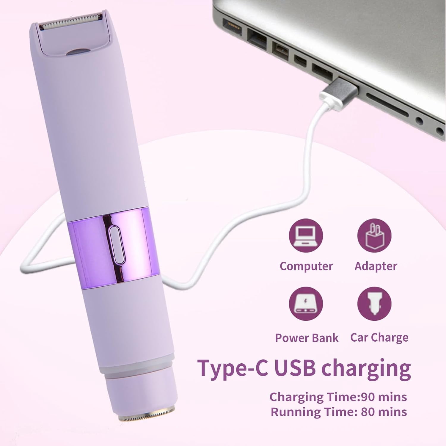 Bikini Trimmer for Women, Dual Head Electric Razors, Waterproof Pubic Hair Trimmer,Rechargeable Painless Silk Glide Pro Shaver for Underarm Leg Arm Body Face, Cherry