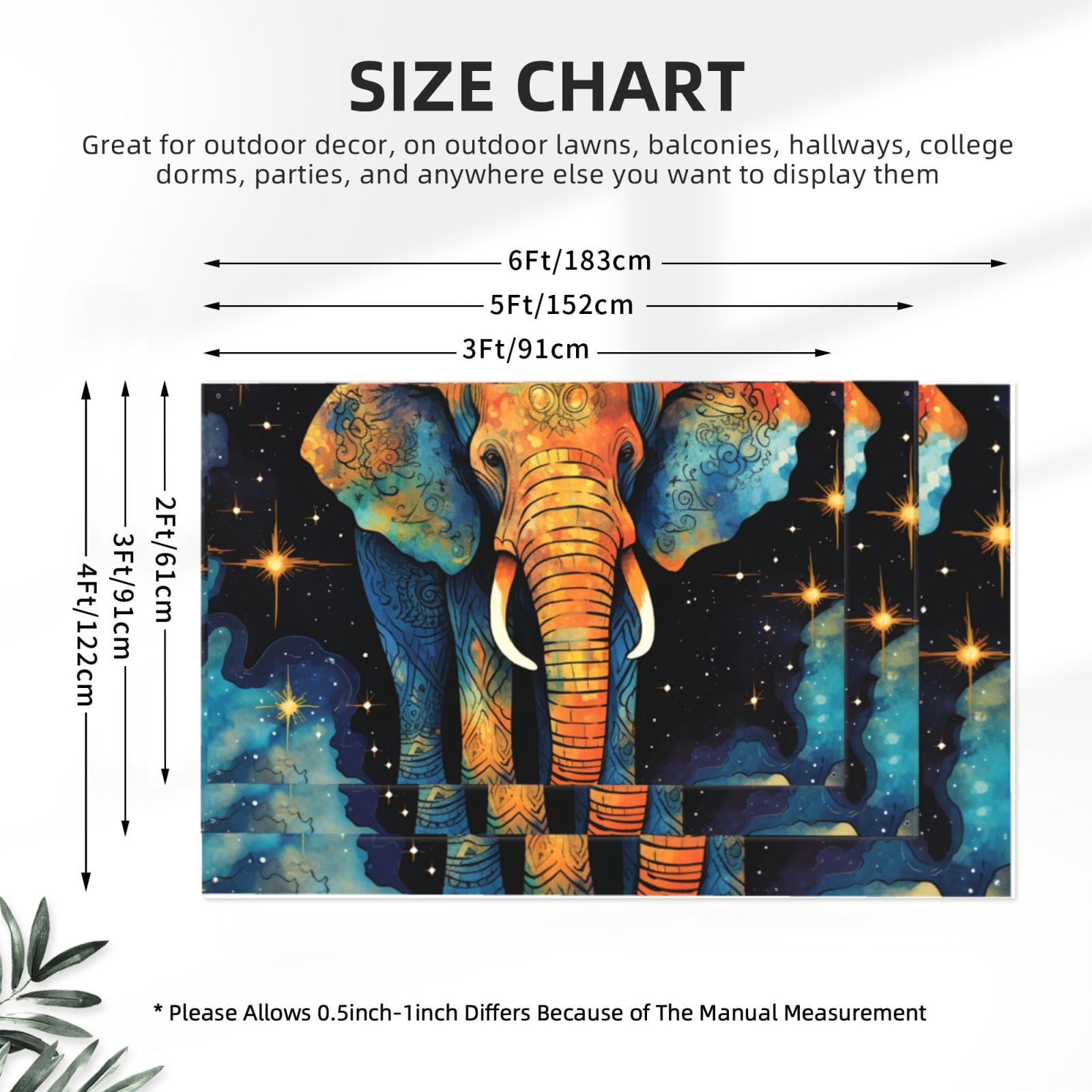 Elephant Indian Psychedelic Starry Four Hole Decorated Banner Flag for Garden Yard Home Decoration Indoor Outdoor 4x6 Ft