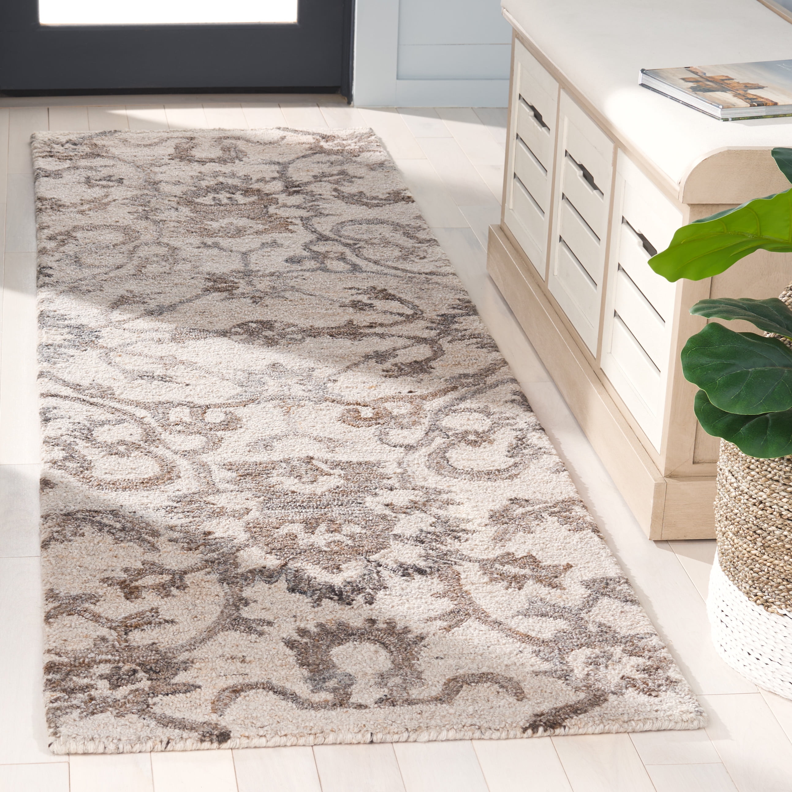 SAFAVIEH Anatolia Jamaar Floral Runner Rug, Ivory/Brown, 2'3" x 8'