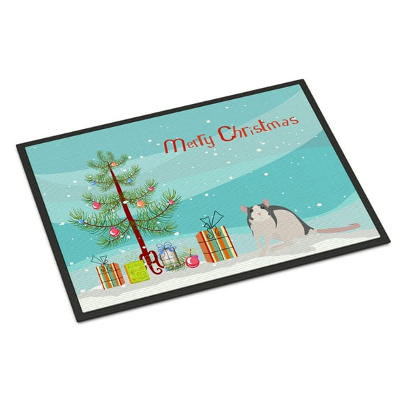 Carolines Treasures CK4473MAT Husky Rat Merry Christmas Door Mat Indoor Rug or Outdoor Welcome Mat 18x27 Doormat  27"L x