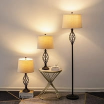 Maxax 3-Piece Lamp Set - Traditional Table Lamps & Floor Lamp with Oatmeal Fabric Shade, ETL Listed