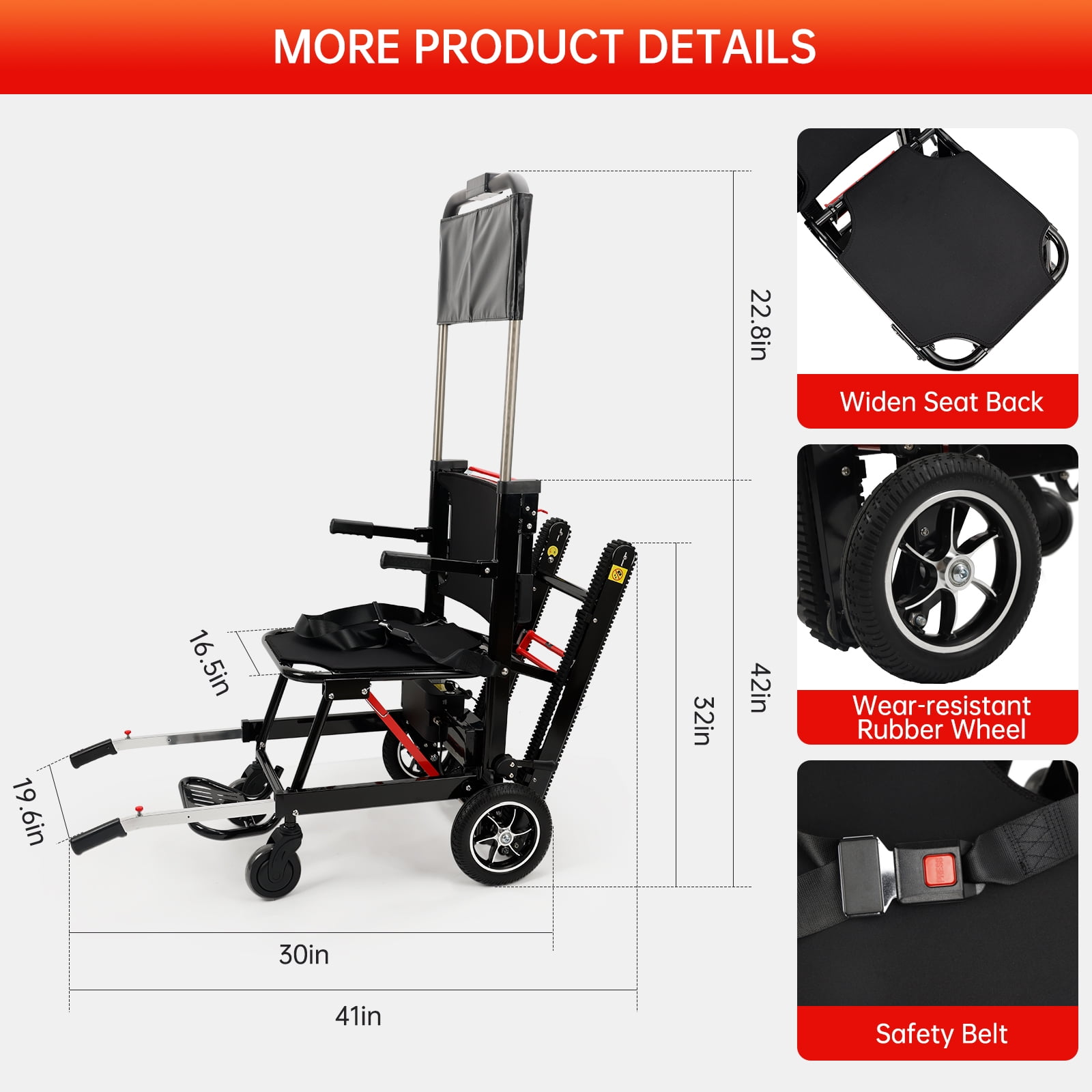 ARTUDATECH Portable Electric Chair Climbing Wheelchair large wheel 440 lb limit,Track Climbing Wheelchair Heavy Duty Assist Track Stair Chair for Adults Seniors