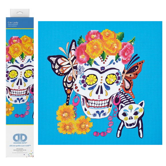 Diamond Dotz Cat Lady Sugar Skull Diamond Painting Kits for Adults - Diamond Art Kits a Relaxing Creative Craft Kit with Dotz Gems 12.6"x12.6"