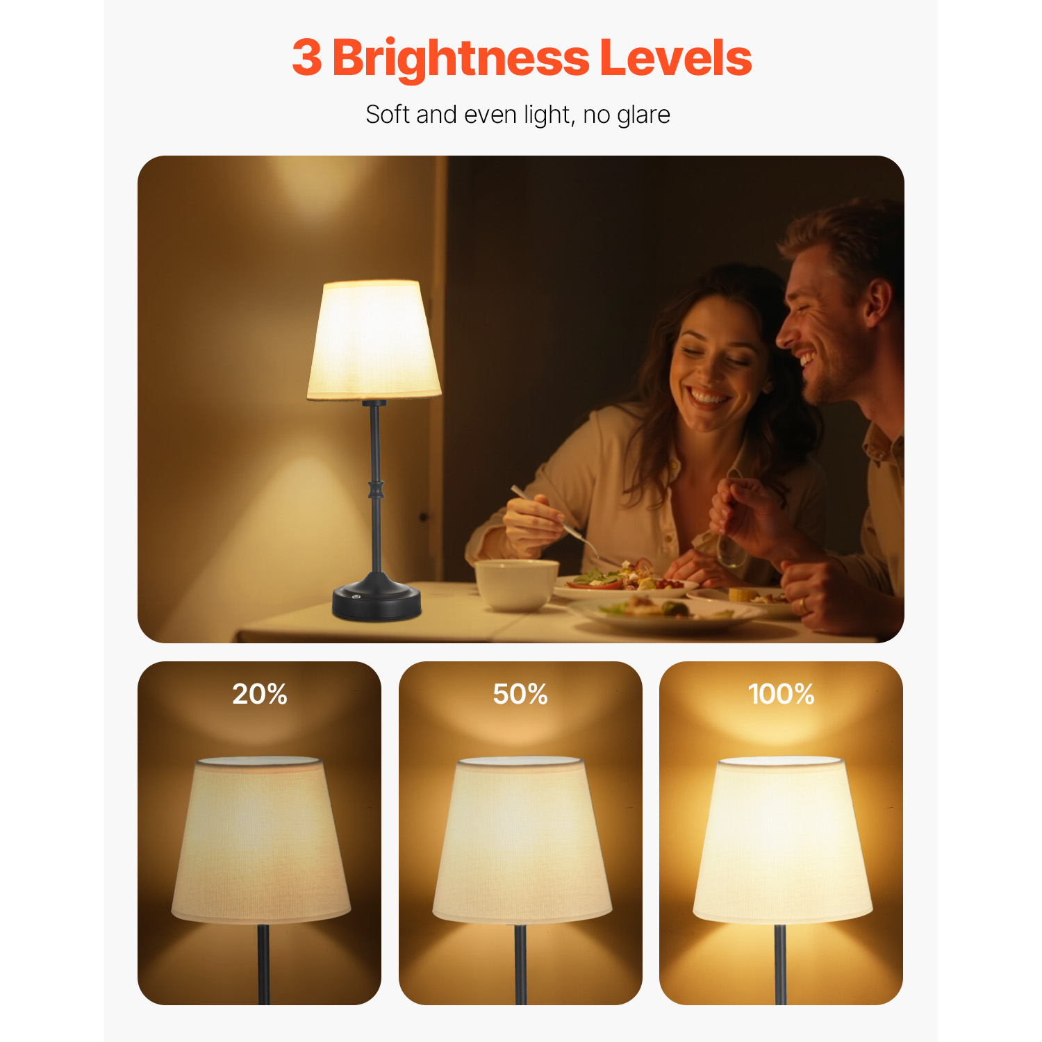 KFFKFF Cordless Table Lamp, 2 Pack, Rechargeable 5200mAh Battery, Adjustable 3-Level Brightness, Fabric Shade, Warm White Light 2700-3000K, Ideal for Restaurants, Bedrooms, Bars, Black