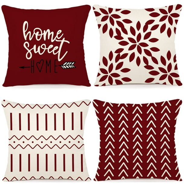 Juego de 4 fundas de almohada decorativas YCOLL de lino de 45 x 45 cm