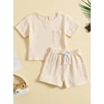 thumbnail image 3 of Lamuusaa Baby Boys Girls Summer Outfits, Short Sleeve Pocket T-Shirt + Tie Front Shorts Set Toddler Clothes, 3 of 9
