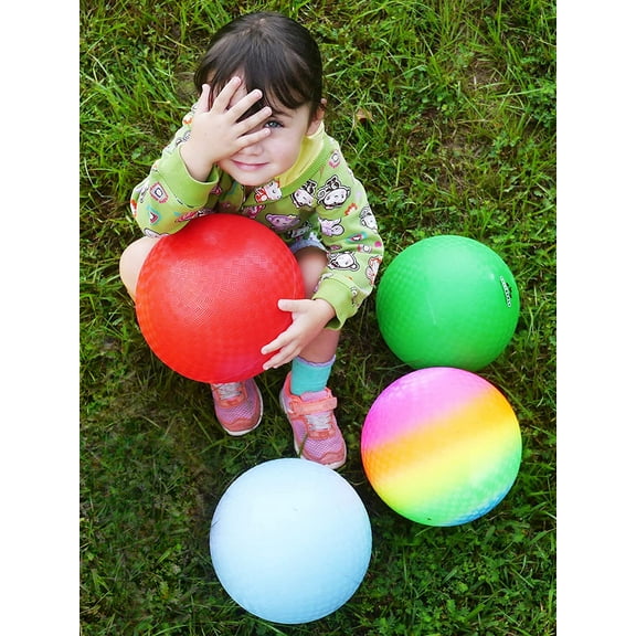 Playground Balls 10 inch (4 Colors) Best Bouncy Dodge Ball, Handball, Kickball Four Square for Boys Girls Adults. Exercise Yoga Balls Workout Therapy Fitness Pilates Balance   Pump