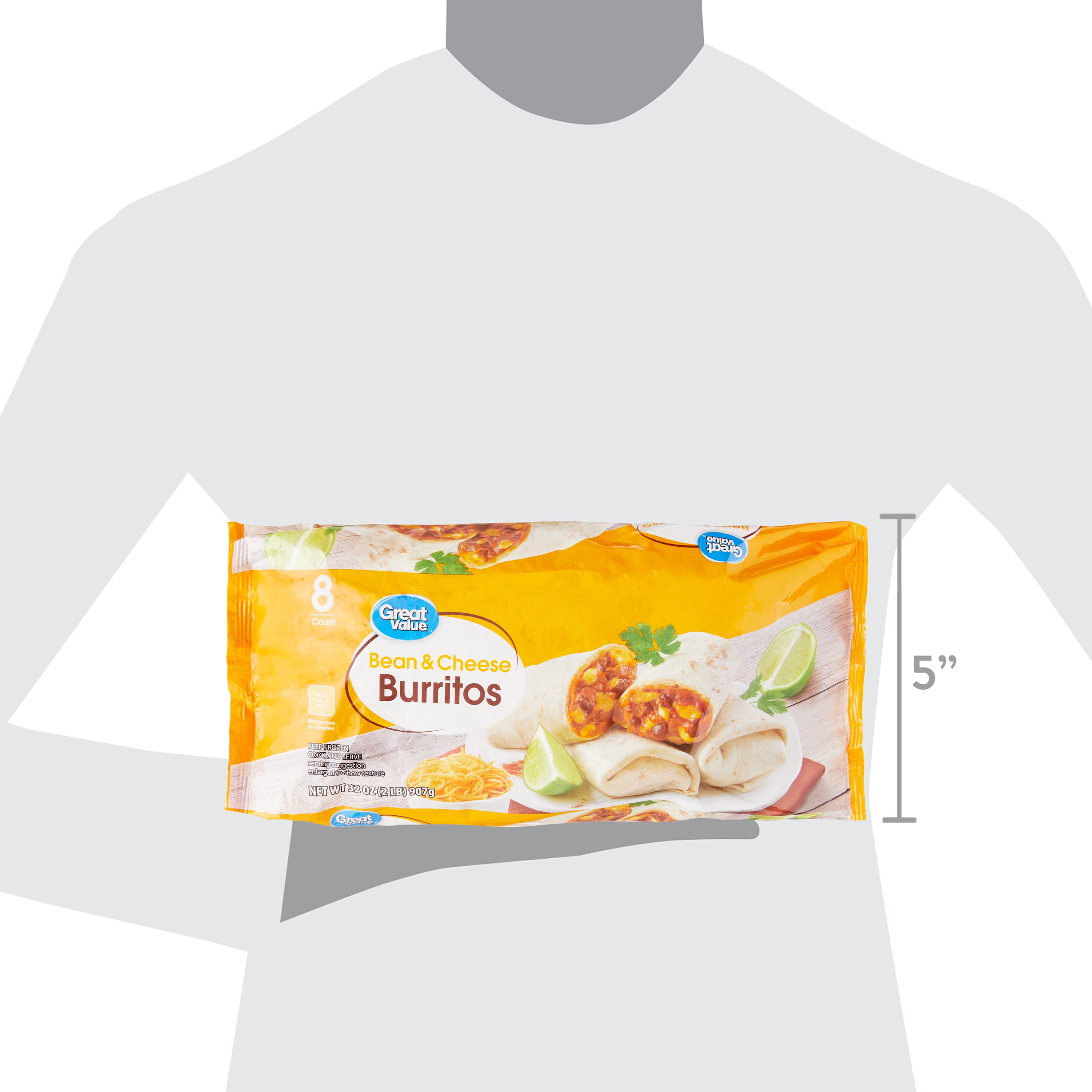 Great Value Bean & Cheese Burritos, 32 oz, 8 Count (Frozen)