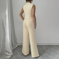 thumbnail image 4 of Makaor Womens Work Outfits 2 Piece Solid Color Matching Outfit Lounge Sets Sleeveless Button down Shirts Wide Leg Pants Casual Travel Beach Vacation Clothes, 4 of 8