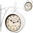 thumbnail image 1 of Reloj de pared redondo de hierro de doble cara con dos estaciones retro, candelabro redondo, reloj colgante de pared, decoración del hogar, 1 of 7