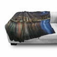thumbnail image 3 of Detroit Soft Flannel Fleece Throw Blanket, Modern Metropolis Cityscape at Night Time River Colorful Reflection USA, Cozy Plush for Indoor and Outdoor Use, 70" x 90", Multicolor, by Ambesonne, 3 of 6