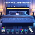 thumbnail image 4 of Queen Bed Frame with Headboard & Footboard, Bed Frame with Built-in Charging Station & LED Light, Storage Shelf, Noise-Free, No Box Spring Needed, Easy Assembly, Classic Black, 4 of 8
