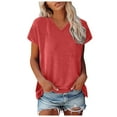 thumbnail image 2 of Womens Summer T Shirts V-Neck Casual Regular Fit Tee Short Sleeve Solid Color Spring Fashion Tops, 2 of 7