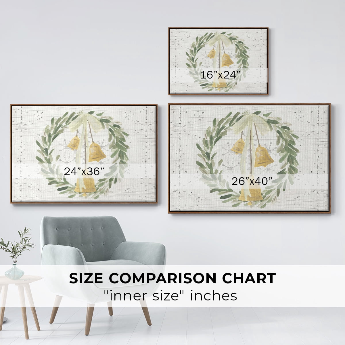Weathered Aspen Wreath Collection A - Framed Gallery Wrapped Holiday Canvas - 27 x 41 - Rosewood Frame