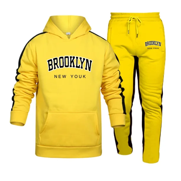 Conjunto de sudadera con capucha para hombre, otoño e invierno 2024, ropa de calle cálida para exteriores, chándal popular de ciudad con estampado informal de alta calidad
