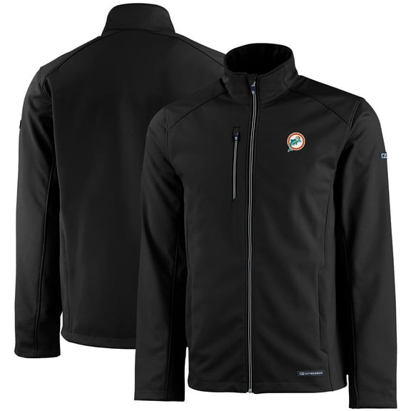 Men's Cutter & Buck Black Miami Dolphins Evoke Eco Softshell Recycled Full-Zip Jacket