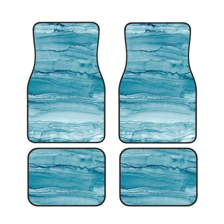 Cauagu Teal Turquoise Fluid Stripes Pattern Car Floor Mat Set of 4 Car Carpet Mats Car Mats with Anti-Slip Backing & Driver Heel Pad Universal Fit for Cars/Trucks/SUV/Vans
