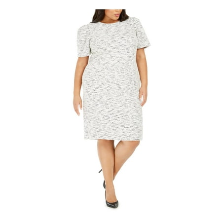 CALVIN KLEIN Womens Ivory Short Sleeve Knee Length Sheath Dress Plus Size: 22W