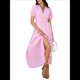 thumbnail image 3 of Vestido Midi Informal de Verano para Mujer, con Mangas Abullonadas, Escote en V, Fruncido, Botones Al Frente, Abertura, Estilo Bohemio, 2025 Rosa M, 3 of 10