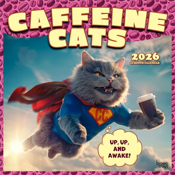 Caffeine Cats | 2026 12x24" (Hanging) Square Wall Calendar | Plastic-Free