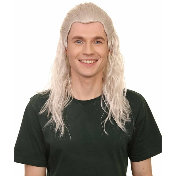HPO Adult Men's Long Length Straight Warlock Cosplay Wig, Grey Cosplay Halloween Wig, Premium Breathable Capless Cap