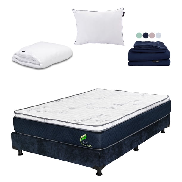 Colchón Matrimonial Dicasa Eon + Box + Almohada One + Protector Cloud + Sábanas Softy