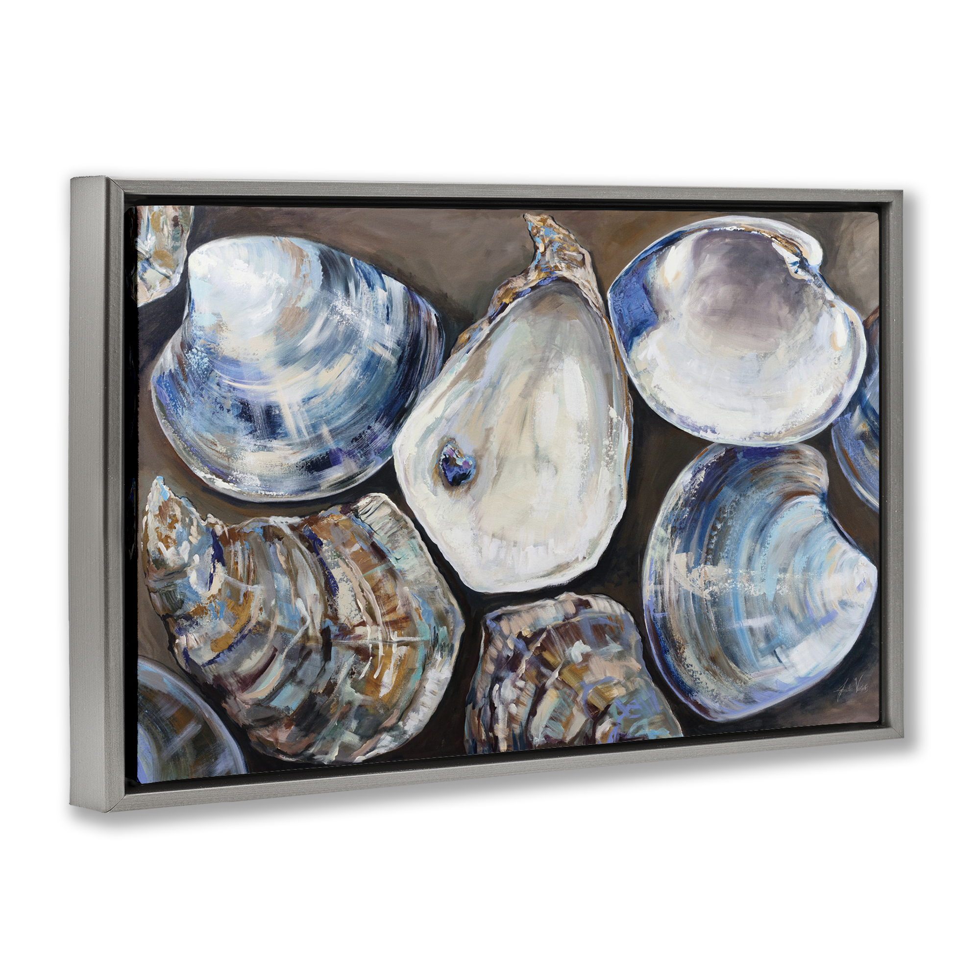 Stupell Industries Varied Seashell Shucks Animals & Insects Painting Gray Floater Framed Canvas Art Print Wall Art, 31 x 21