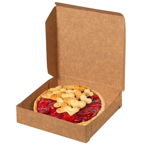 Fit Meal Prep [25 Pack Pie Boxes 10x10x2.5 Kraft Square Bakery Boxes for Cookies, Cheesecake, Chocolate Covered Strawberries, Dessert Brown Paper Cardboard Sweet Boxes for Treats
