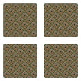 thumbnail image 1 of Paisley Coaster Set of 4, Design Flourishing Wavy Flowers Like Moroccan Inspired Artwork, Square Hardboard Gloss Coasters, Standard Size, Brown Green and Yellow, by Ambesonne, 1 of 2