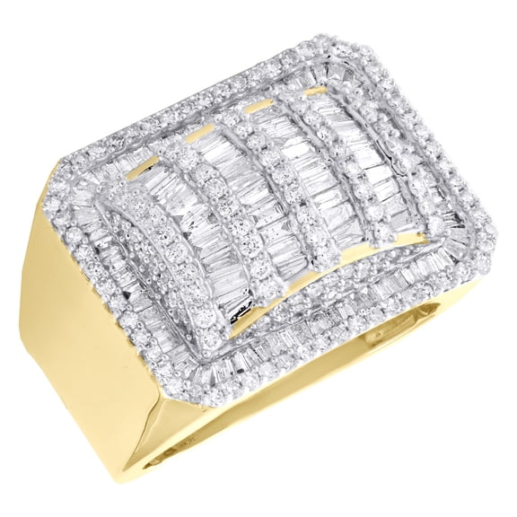 10K Yellow Gold Round & Baguette Diamond Statement Pinky Ring 18mm Band 2.25 CT.