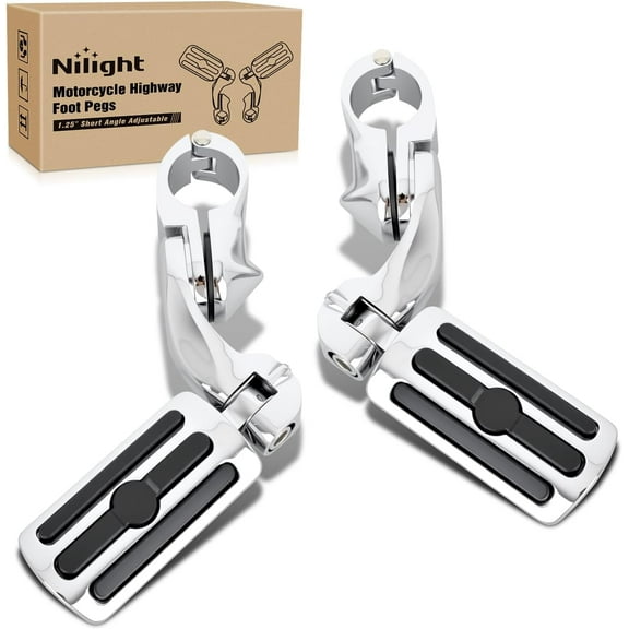 Nilight 1-1/4" Motorcycle Highway Pegs For Harley Touring Street Glide Electra Glide Road King CVO Dyna Trike Sportster Adjustable Short Angled Foot Pegs Universal For 1.25" Engine Guard Crash Bars