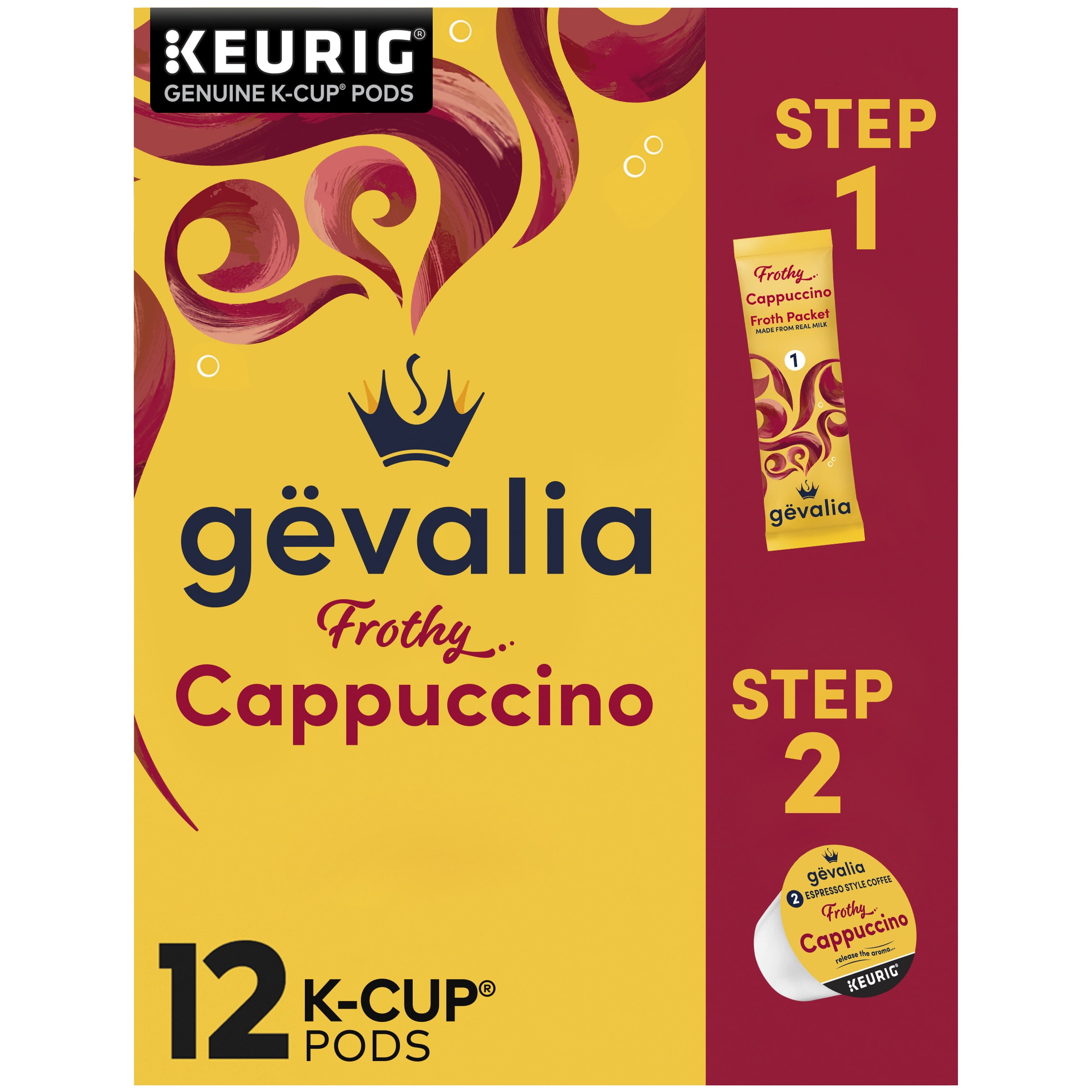 Gevalia Cappuccino K Cup Espresso Coffee Pods & Cappuccino Froth Packets, 12 ct Box