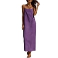 thumbnail image 3 of VBVC Women's Spaghetti Strap Cotton Linen Maxi Dress , Ladies' Square Neck Casual Slip Dress , Summer Beach Vacation Long Dresses For Women,Purple,S-2XL, 3 of 10